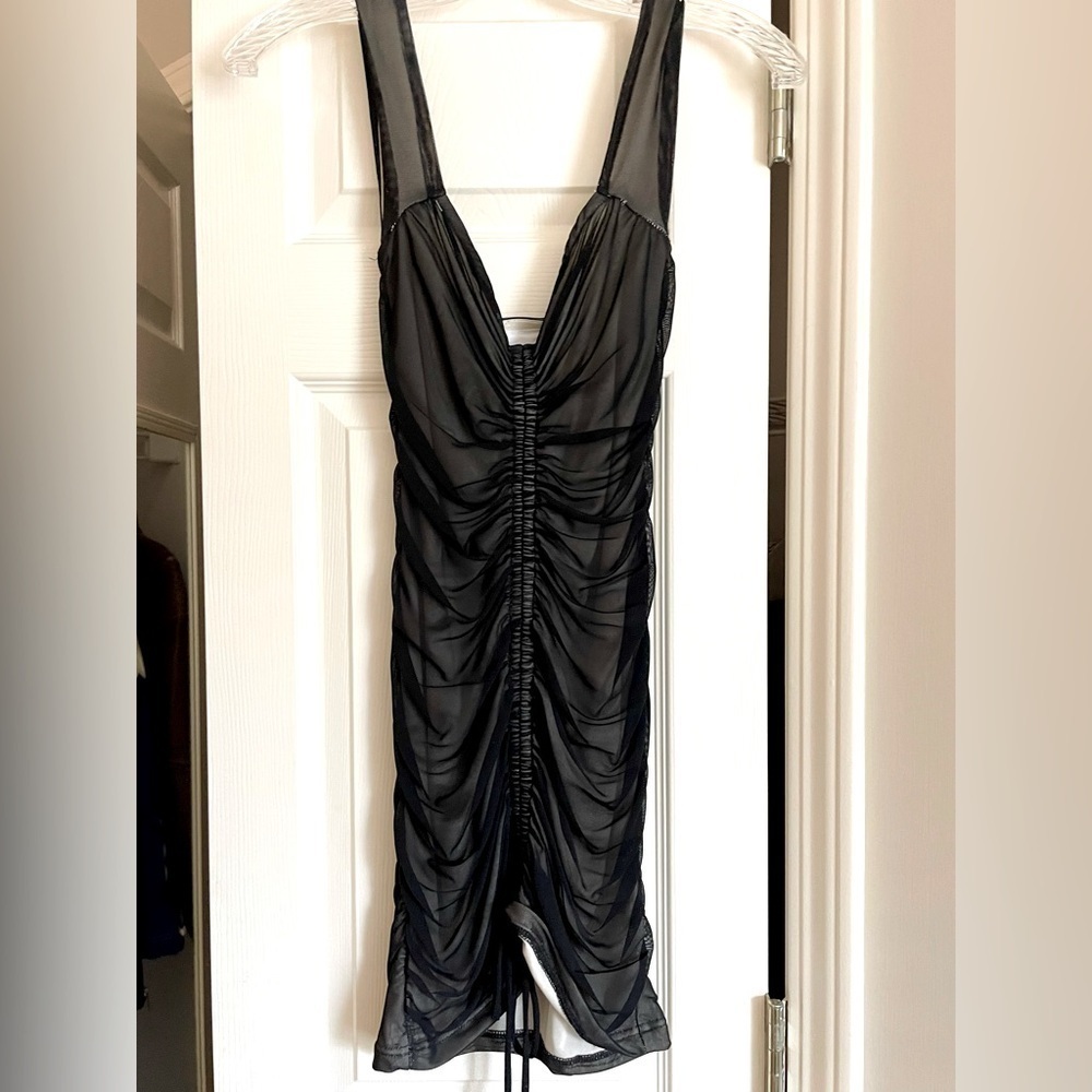 Better Be Black Ruched Mini Dress, Size S